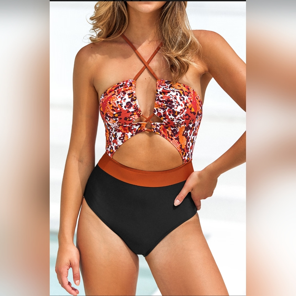 Women's Multicolor Cutout Swimsuit